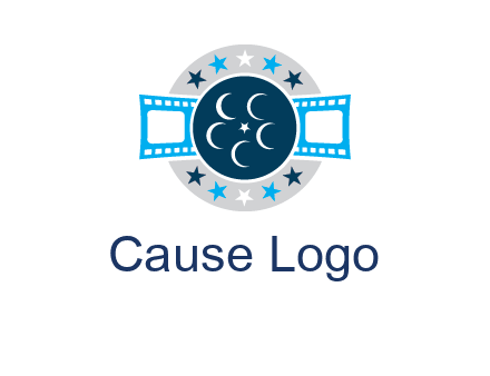 film reel inside the circle with stars logo