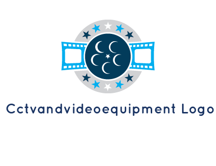 film reel inside the circle with stars logo
