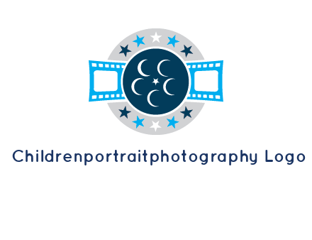 film reel inside the circle with stars logo