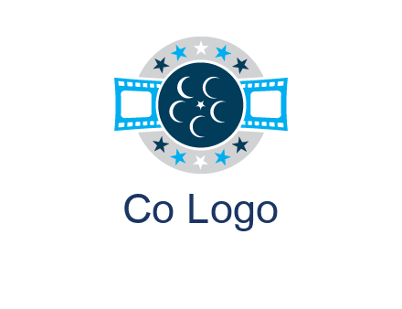 film reel inside the circle with stars logo