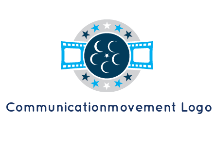 film reel inside the circle with stars logo