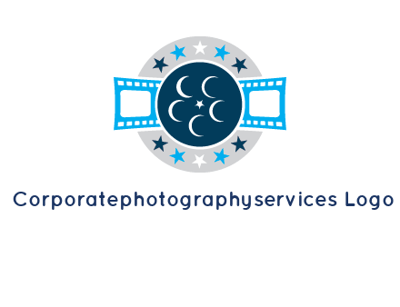 film reel inside the circle with stars logo