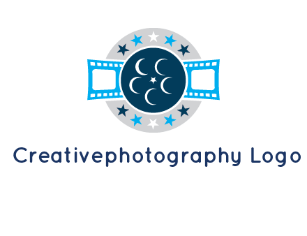 film reel inside the circle with stars logo