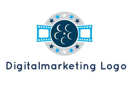 film reel inside the circle with stars logo