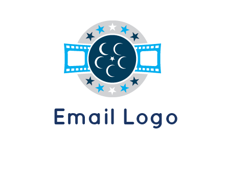 film reel inside the circle with stars logo