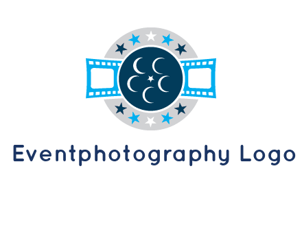 film reel inside the circle with stars logo