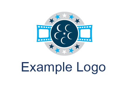 film reel inside the circle with stars logo