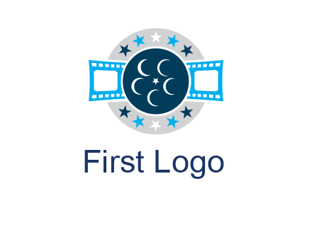 film reel inside the circle with stars logo