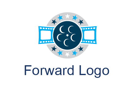 film reel inside the circle with stars logo