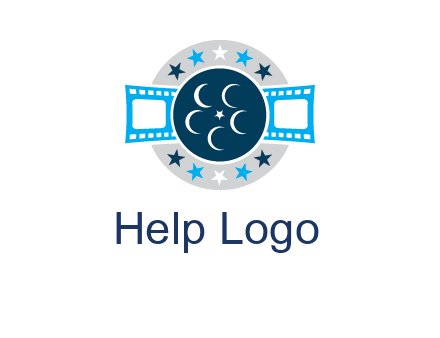 film reel inside the circle with stars logo