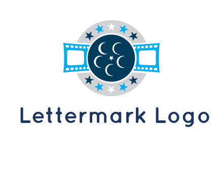 film reel inside the circle with stars logo