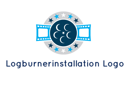 film reel inside the circle with stars logo