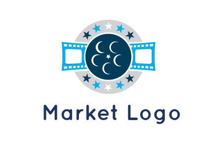 film reel inside the circle with stars logo