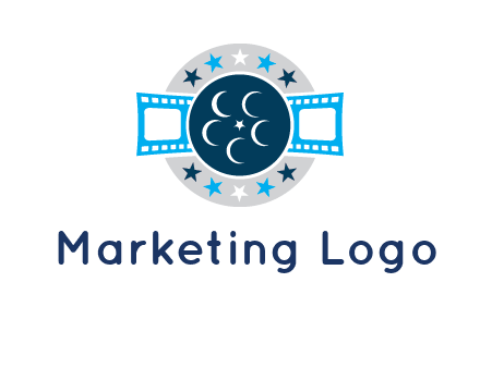 film reel inside the circle with stars logo
