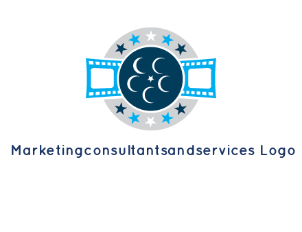 film reel inside the circle with stars logo