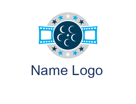 film reel inside the circle with stars logo