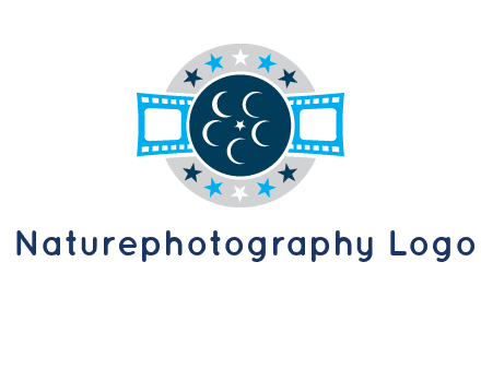 film reel inside the circle with stars logo