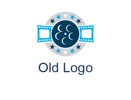 film reel inside the circle with stars logo