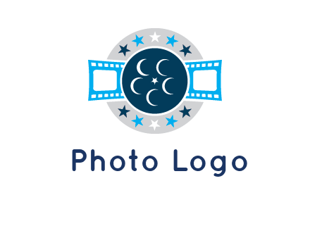film reel inside the circle with stars logo
