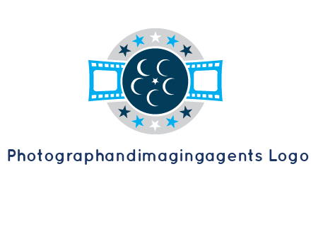 film reel inside the circle with stars logo