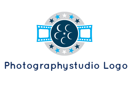 film reel inside the circle with stars logo
