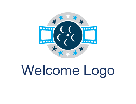 film reel inside the circle with stars logo