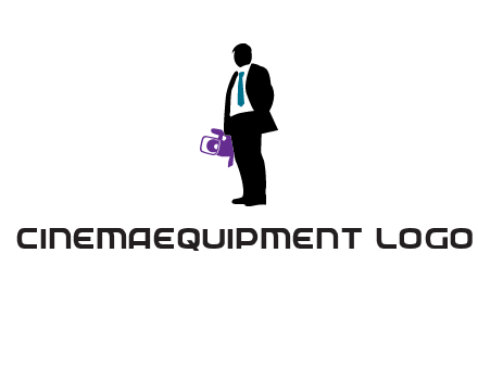 silhouette person holding movie camera logo