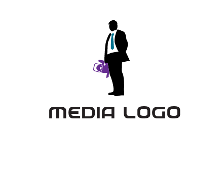 silhouette person holding movie camera logo