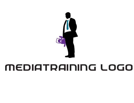 silhouette person holding movie camera logo