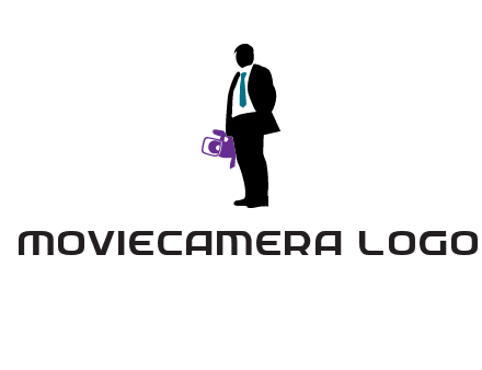 silhouette person holding movie camera logo