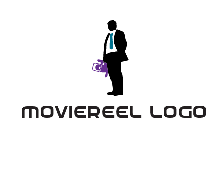 silhouette person holding movie camera logo