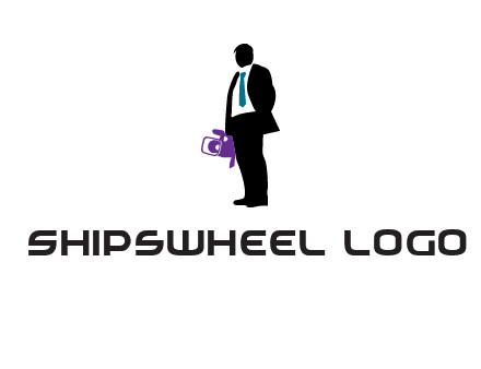 silhouette person holding movie camera logo