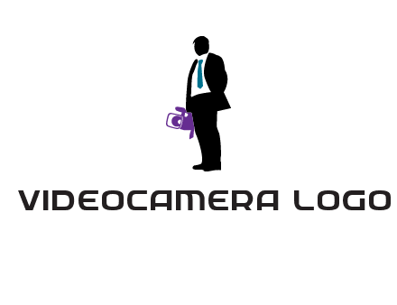 silhouette person holding movie camera logo