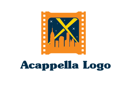 city skyline inside the film reel with spot lights logo