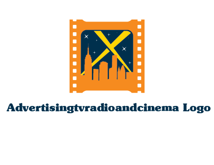 city skyline inside the film reel with spot lights logo