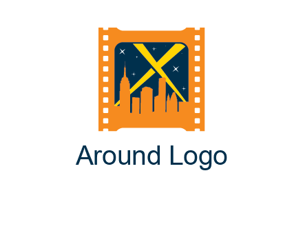 city skyline inside the film reel with spot lights logo