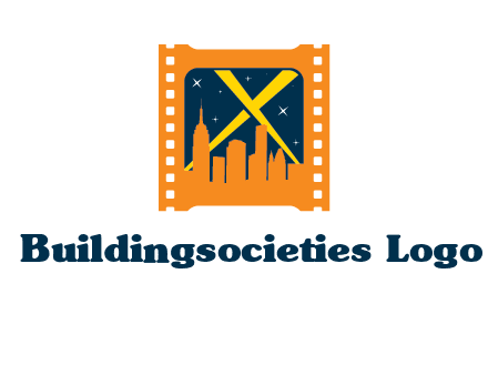city skyline inside the film reel with spot lights logo