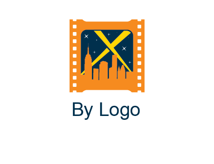 city skyline inside the film reel with spot lights logo