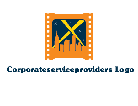 city skyline inside the film reel with spot lights logo