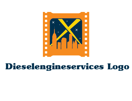 city skyline inside the film reel with spot lights logo