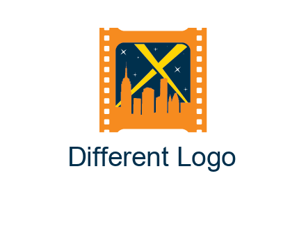 city skyline inside the film reel with spot lights logo