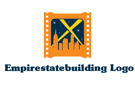 city skyline inside the film reel with spot lights logo
