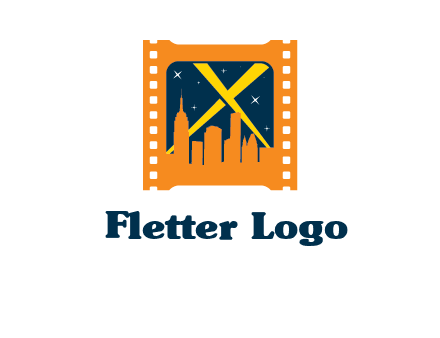 city skyline inside the film reel with spot lights logo