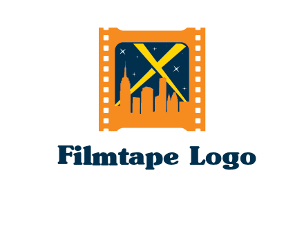 city skyline inside the film reel with spot lights logo