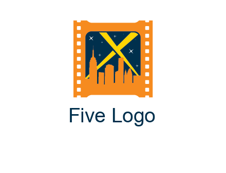 city skyline inside the film reel with spot lights logo