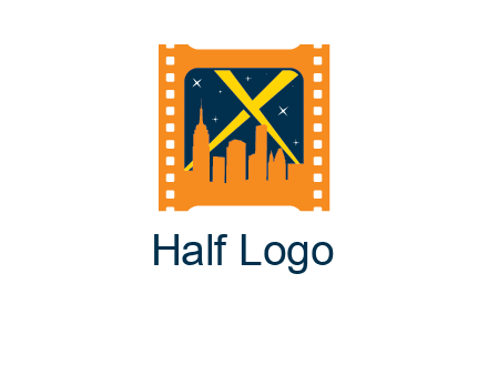 city skyline inside the film reel with spot lights logo
