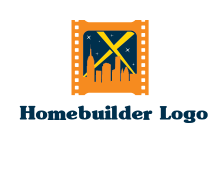 city skyline inside the film reel with spot lights logo