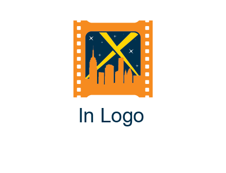 city skyline inside the film reel with spot lights logo