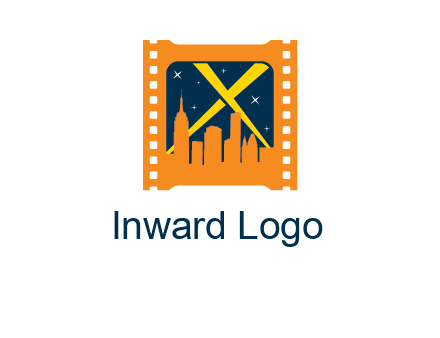 city skyline inside the film reel with spot lights logo