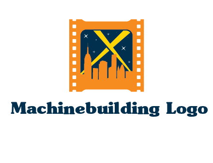 city skyline inside the film reel with spot lights logo